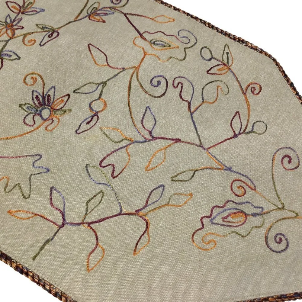 Pier One Imports Table Runner Spanish Floral 14 x 72 Embroidered Tassels